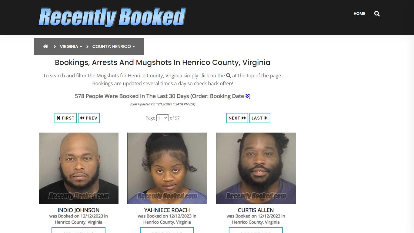 Recent bookings, Arrests, Mugshots in Henrico County, Virginia